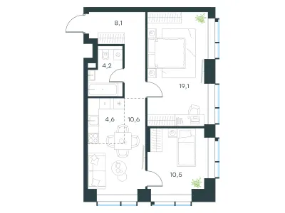 57,1 м² — планировка