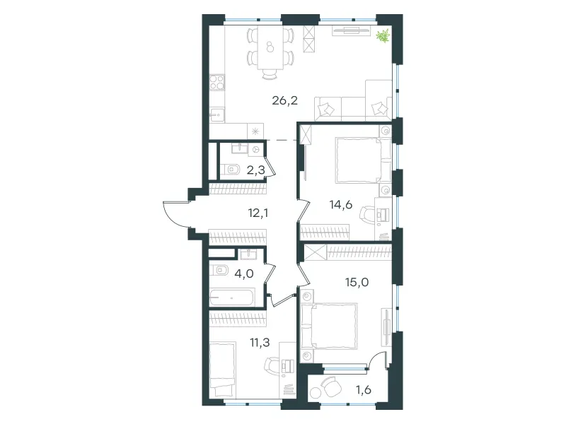 3-комн. 87.1 м²