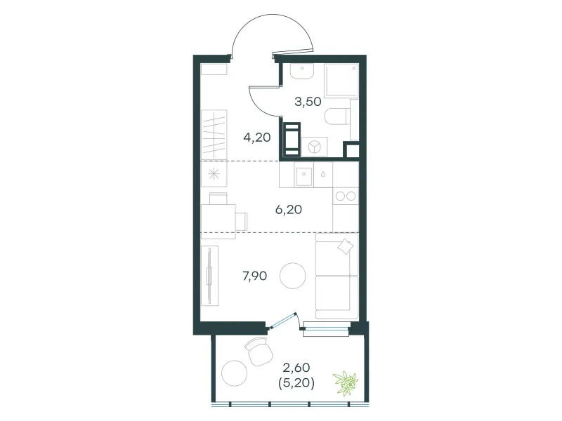 Студия 24.4 м²