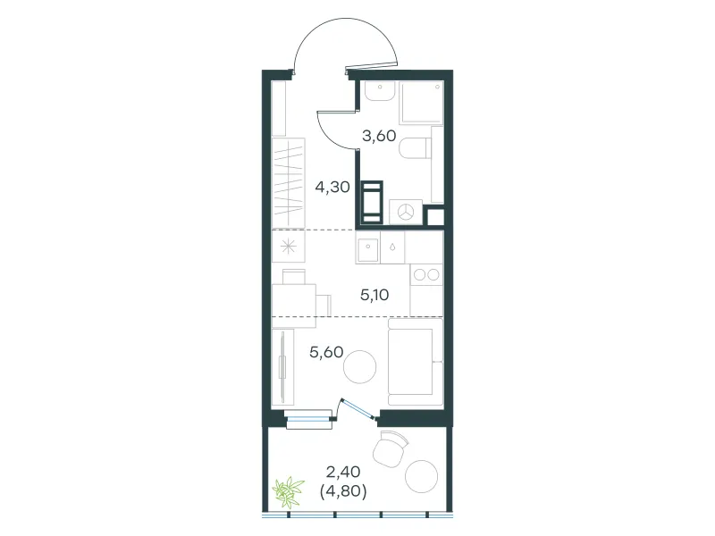 Студия 21 м²