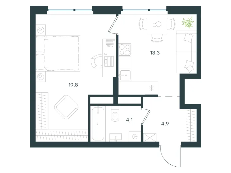 1-комн. 42,1 м²