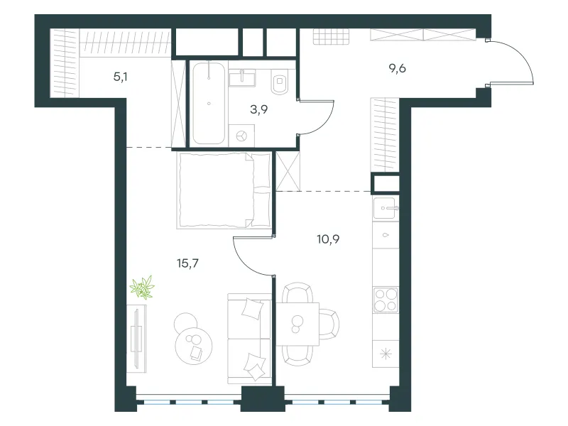 1-комн. 45,2 м²