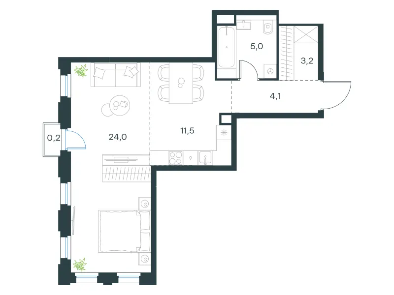 1-комн. 48 м²