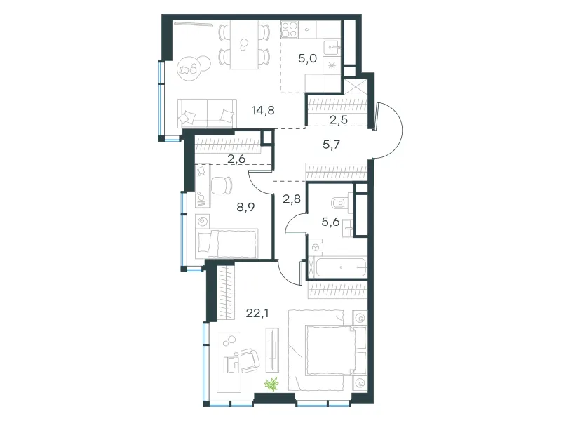 3-комн. 70 м²