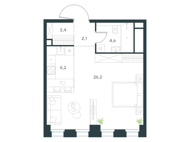 1-комн. 40.5 м²