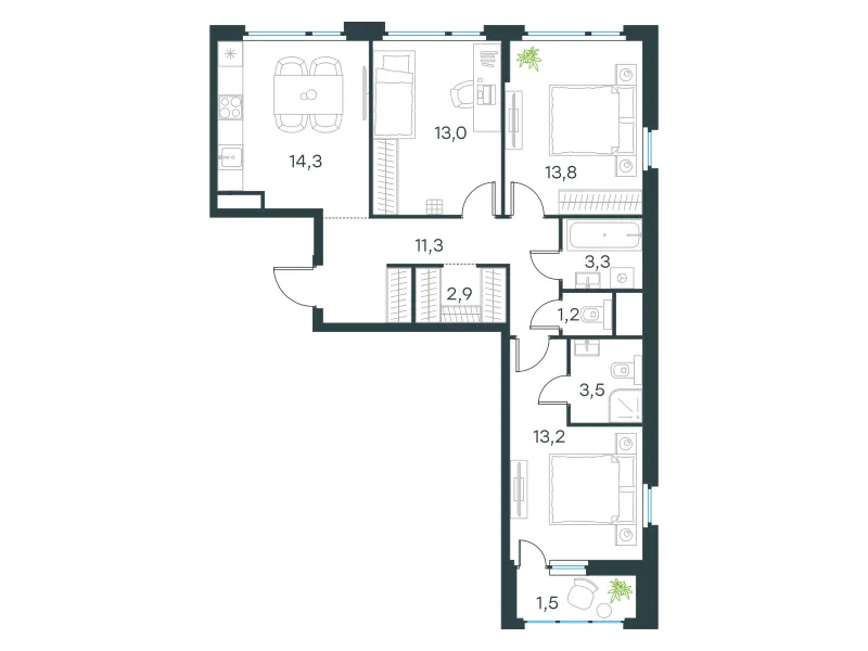 3-комн. 78 м²