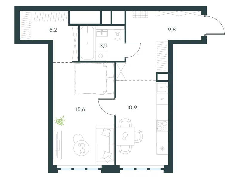 1-комн. 45.4 м²