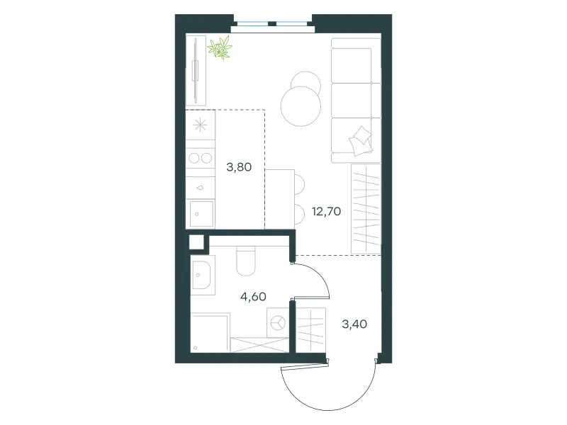 Студия 24.5 м²