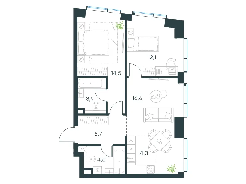 3-комн. 61.6 м²