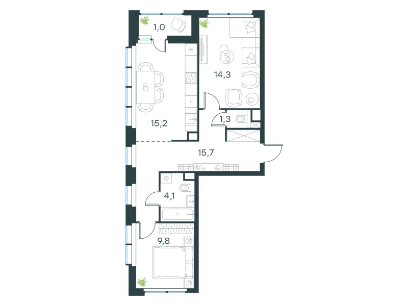 2-комн. 61.4 м²