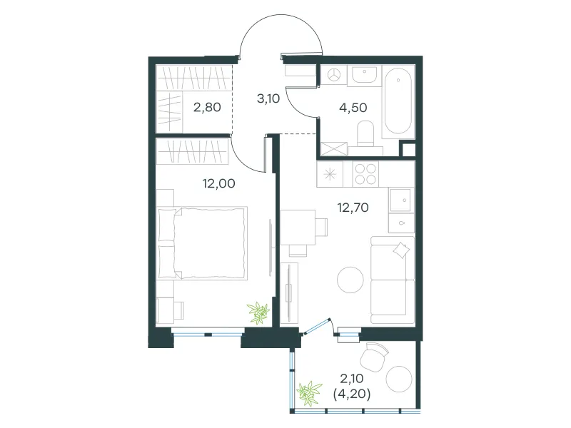 1-комн. 37.2 м²