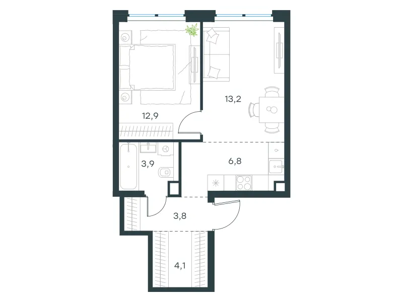 2-комн. 44.7 м²