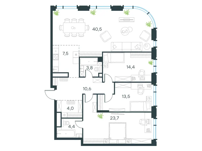 4-комн. 122.4 м²