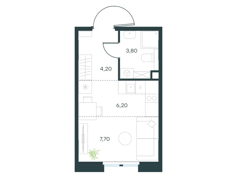 Студия 21.9 м²