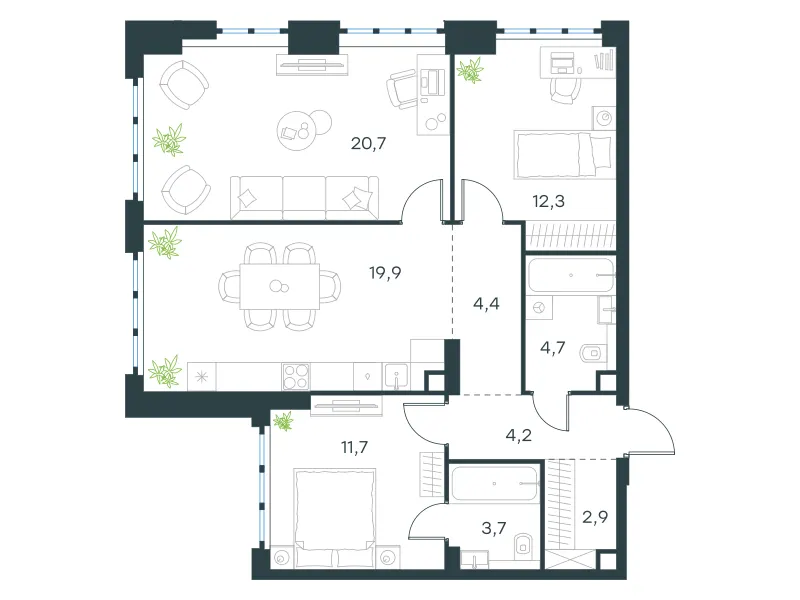 3-комн. 84.5 м²