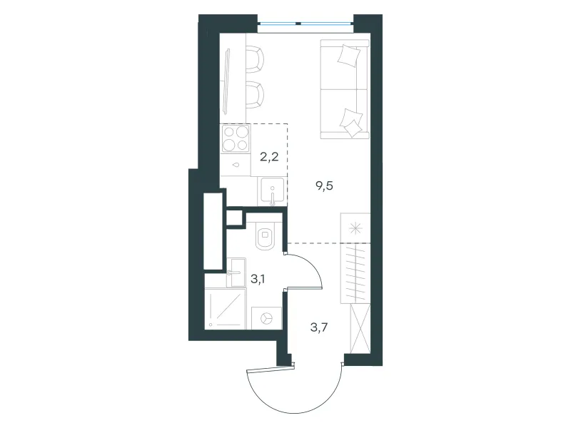 Студия 18.5 м²