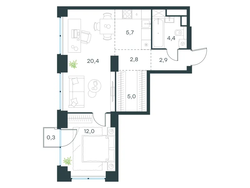 2-комн. 53.5 м²
