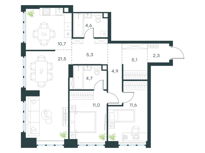 3-комн. 81.7 м²