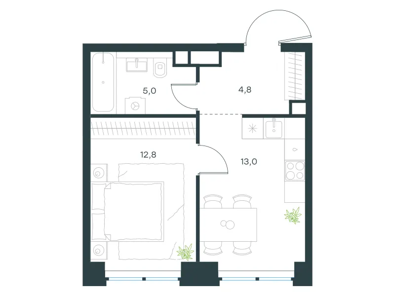 1-комн. 35.6 м²