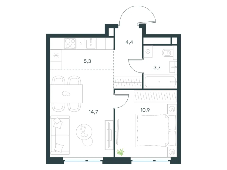2-комн. 39,1 м²