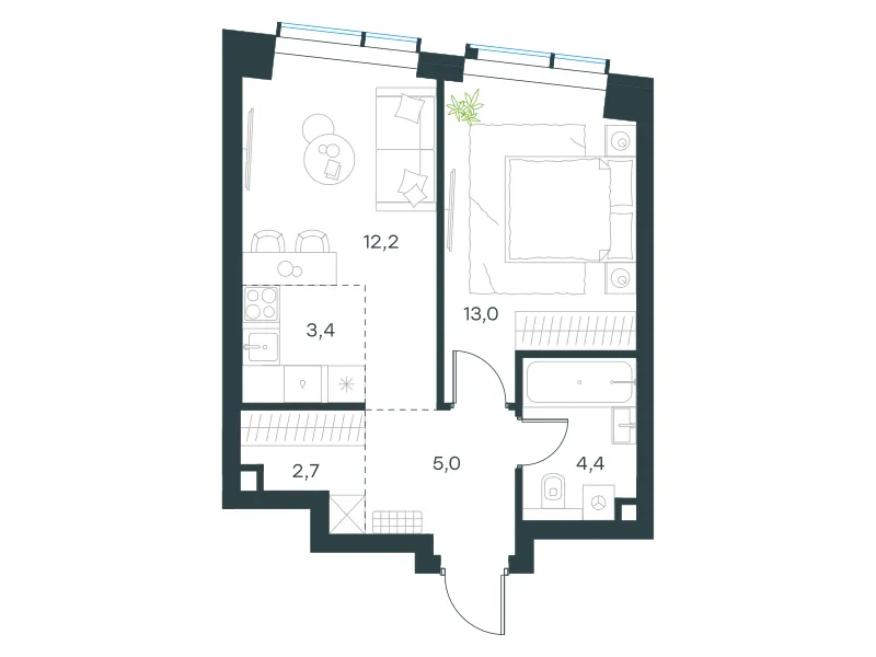 2-комн. 40.7 м²