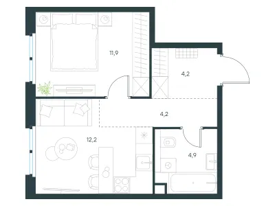 37,4 м² — планировка
