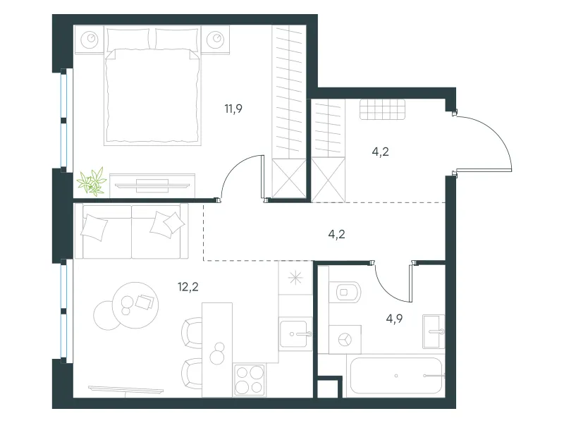 1-комн. 37.4 м²