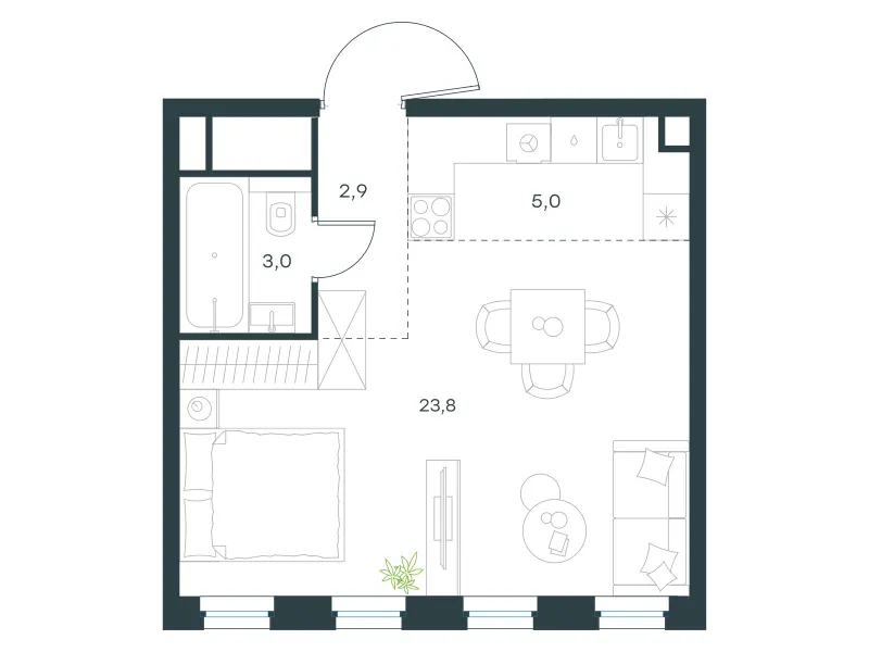 1-комн. 34.7 м²