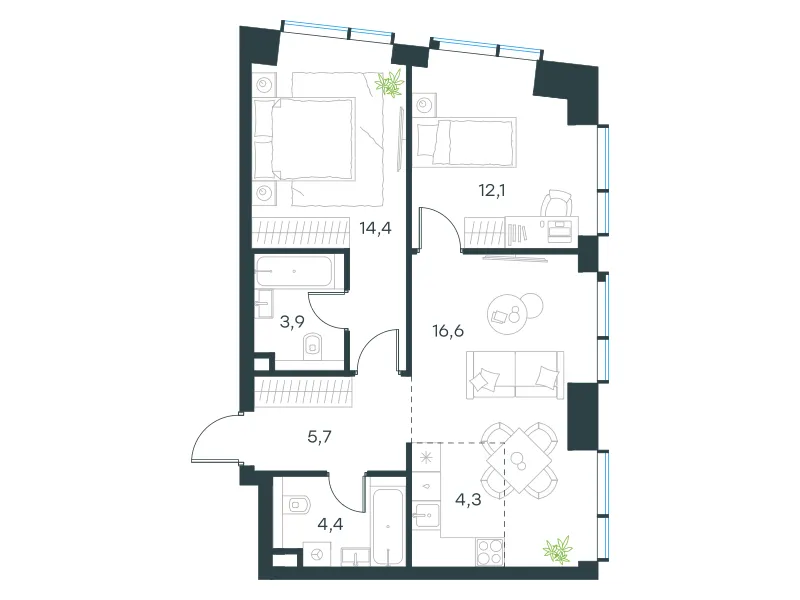 3-комн. 61.4 м²
