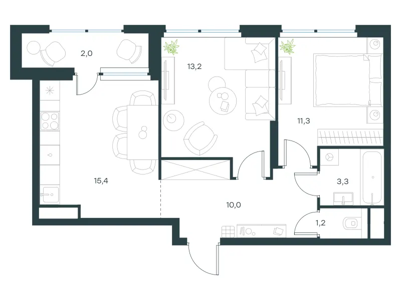 2-комн. 56.4 м²