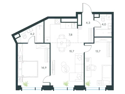 64,6 м² — планировка