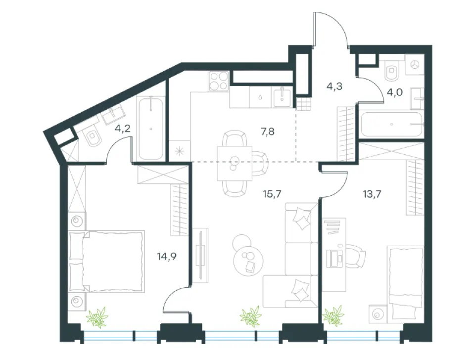 3-комн. 64,6 м²