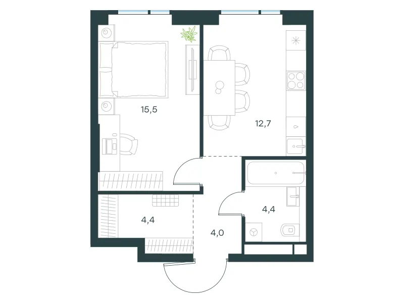 1-комн. 41 м²