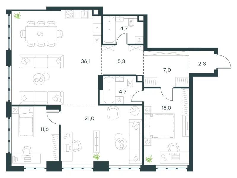 3-комн. 107.7 м²