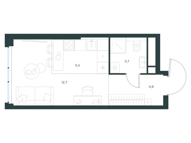 Студия 26.8 м²