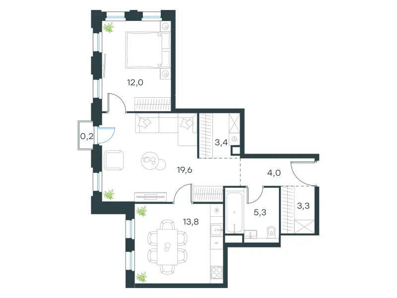 2-комн. 61.6 м²
