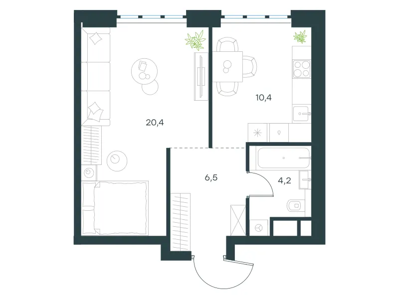 1-комн. 41.5 м²