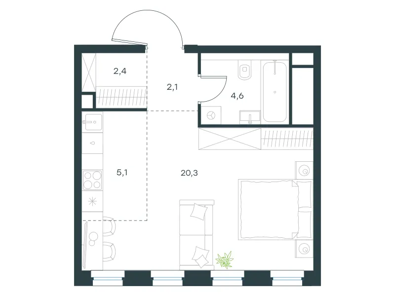 1-комн. 34.4 м²