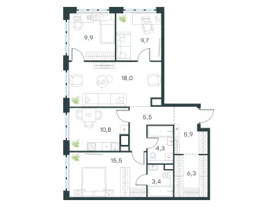 89,3 м² — планировка