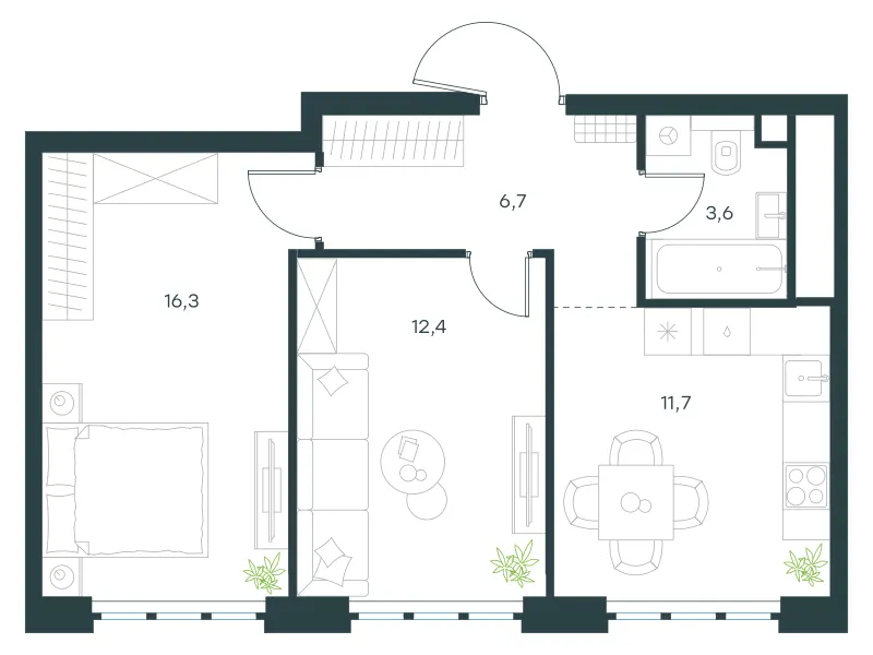 2-комн. 50.7 м²