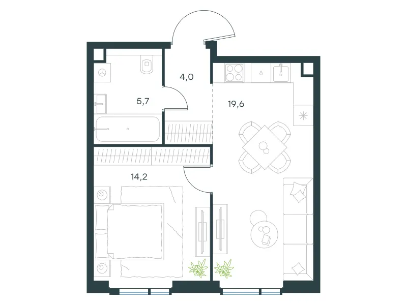 1-комн. 43.5 м²
