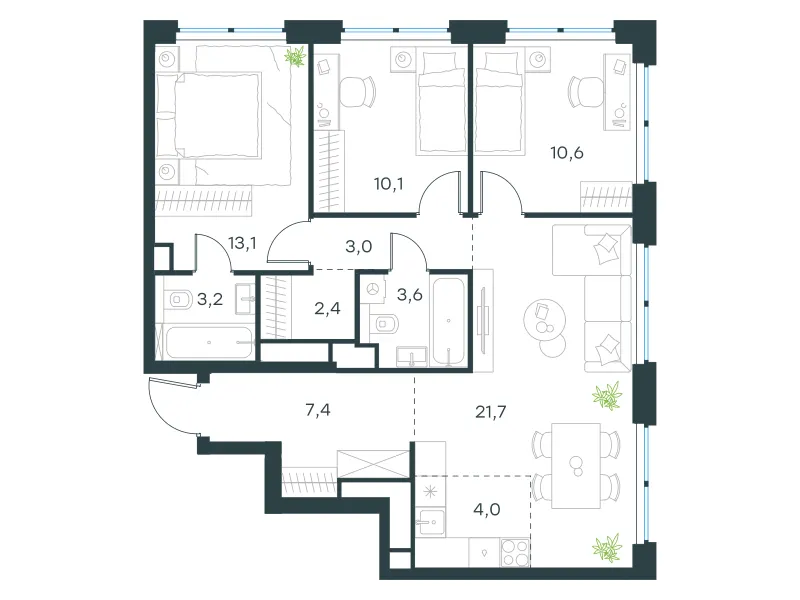 4-комн. 79.1 м²