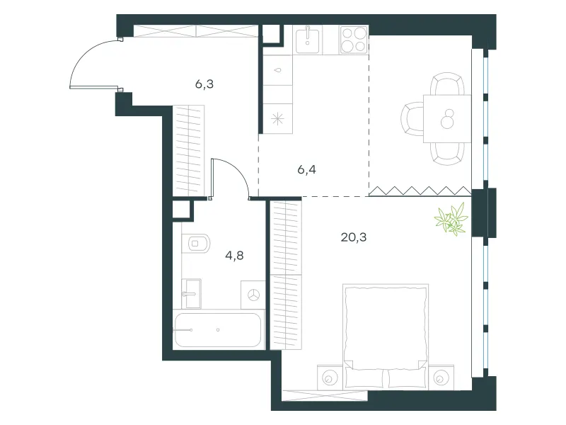 1-комн. 37.8 м²