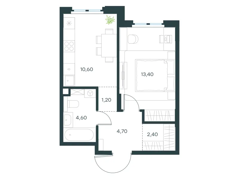 1-комн. 36.9 м²