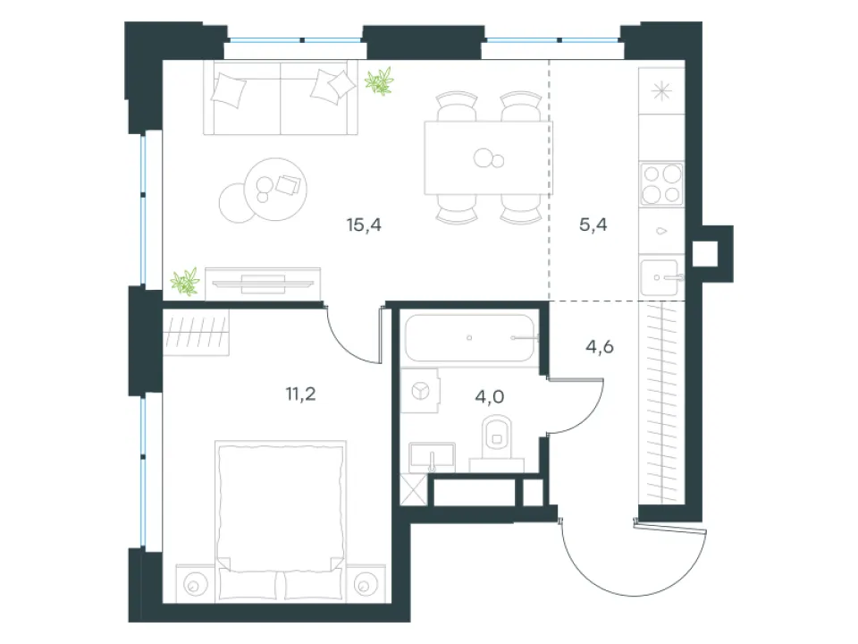 2-комн. 40,6 м²