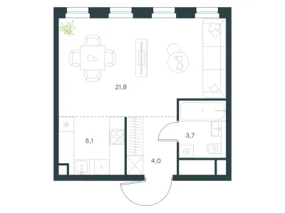 34,6 м² — планировка