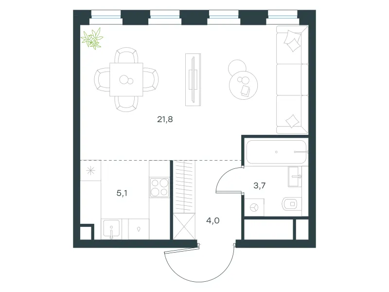 1-комн. 34.6 м²