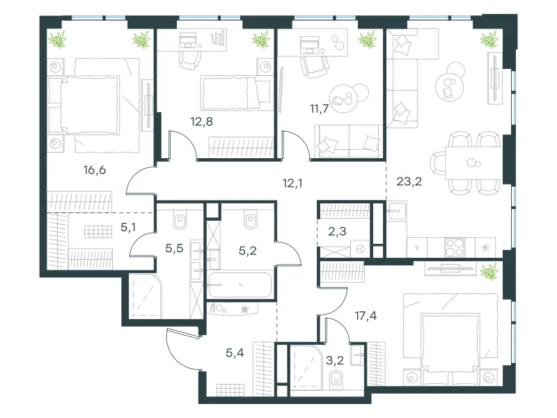 4-комн. 120.5 м²