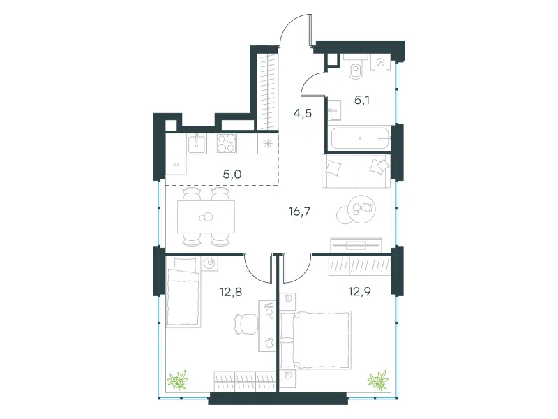 3-комн. 57 м²