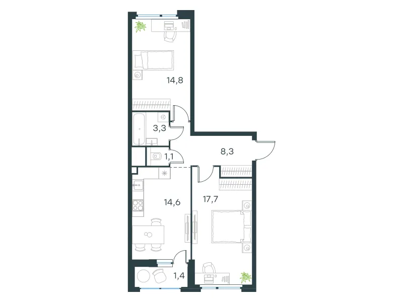 2-комн. 61.2 м²